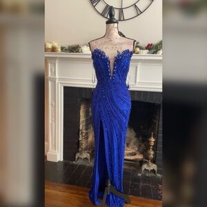 Beaded royal blue prom dress, formal dress, or pageant evening gown